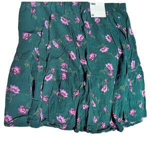 Old Navy Floral Elastic Waist Skirt NWT Med Ruffle Hem Cottage‎ Core Mini green